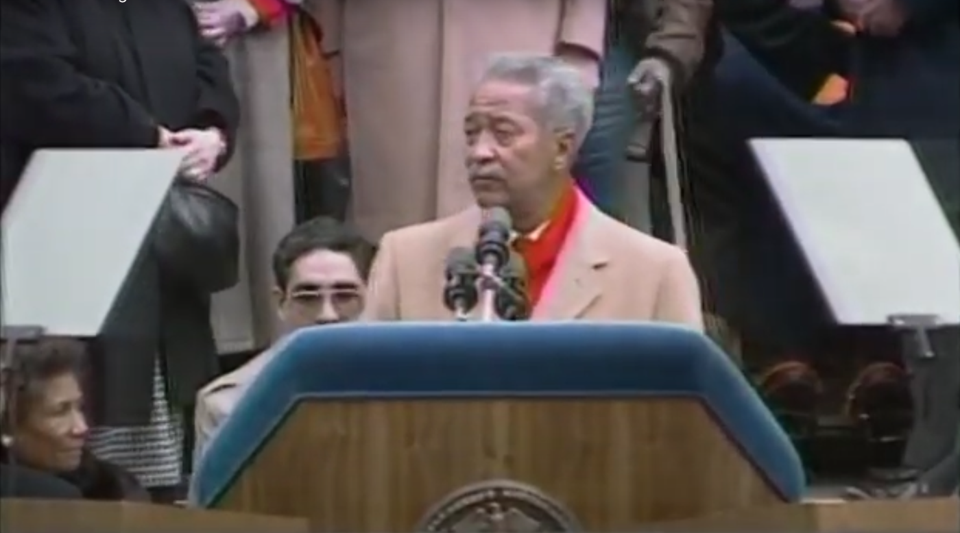 Screenshot from a video showing the inauguration of David Dinkins