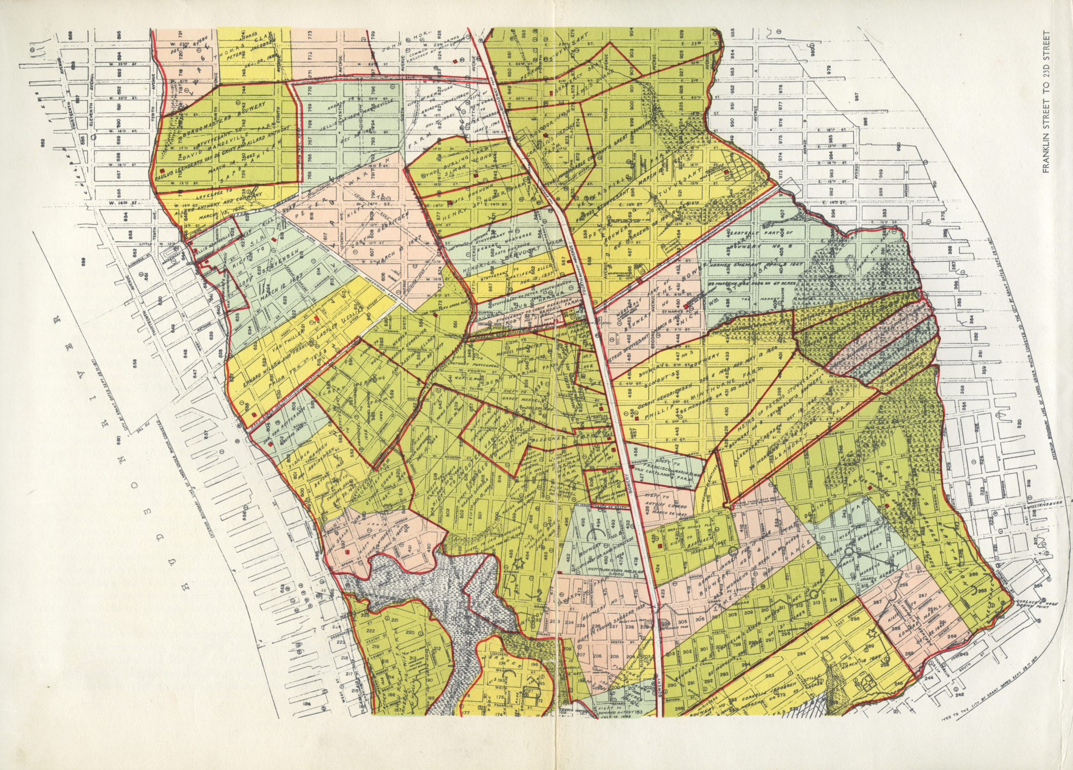 Map displaying farmland owned by former enslaved people. The plots contain the name of the owners.